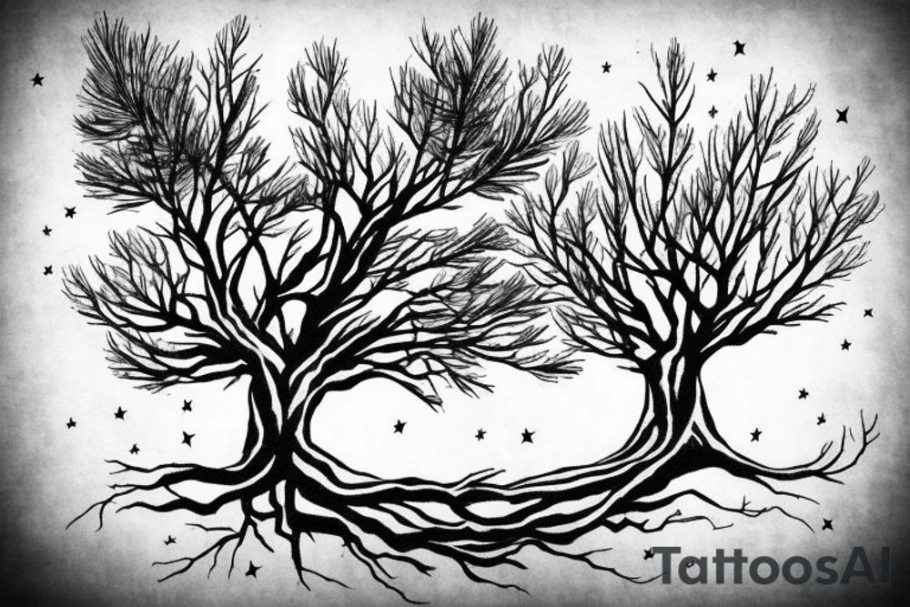 Pine Tree with roots with American flag in the background tattoo idea Pine Tree with roots with American flag in the background tattoo idea