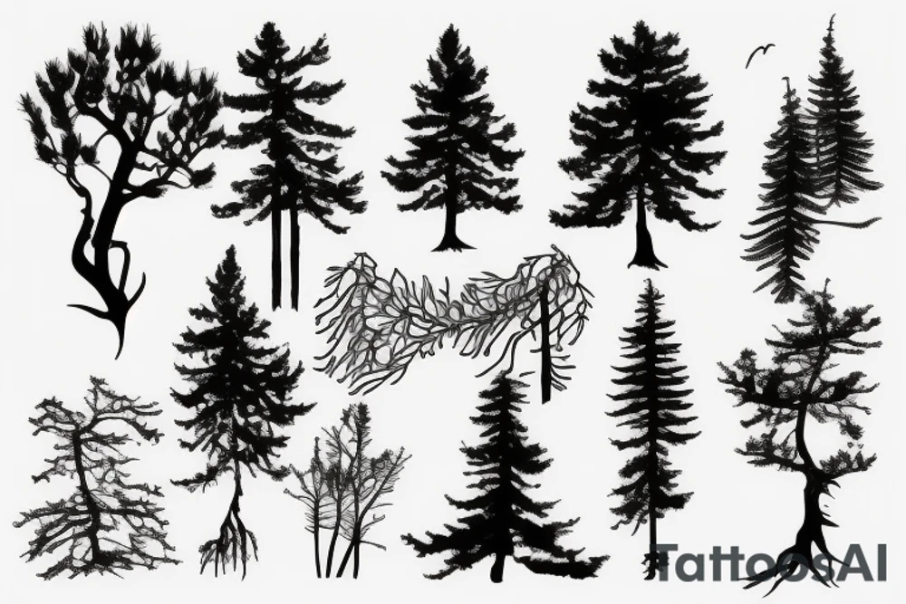 Pine Tree with roots with American flag in the background tattoo idea Pine Tree with roots with American flag in the background tattoo idea