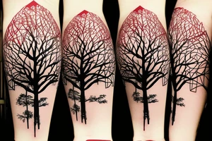 Pine Tree with roots with American flag in the background tattoo idea