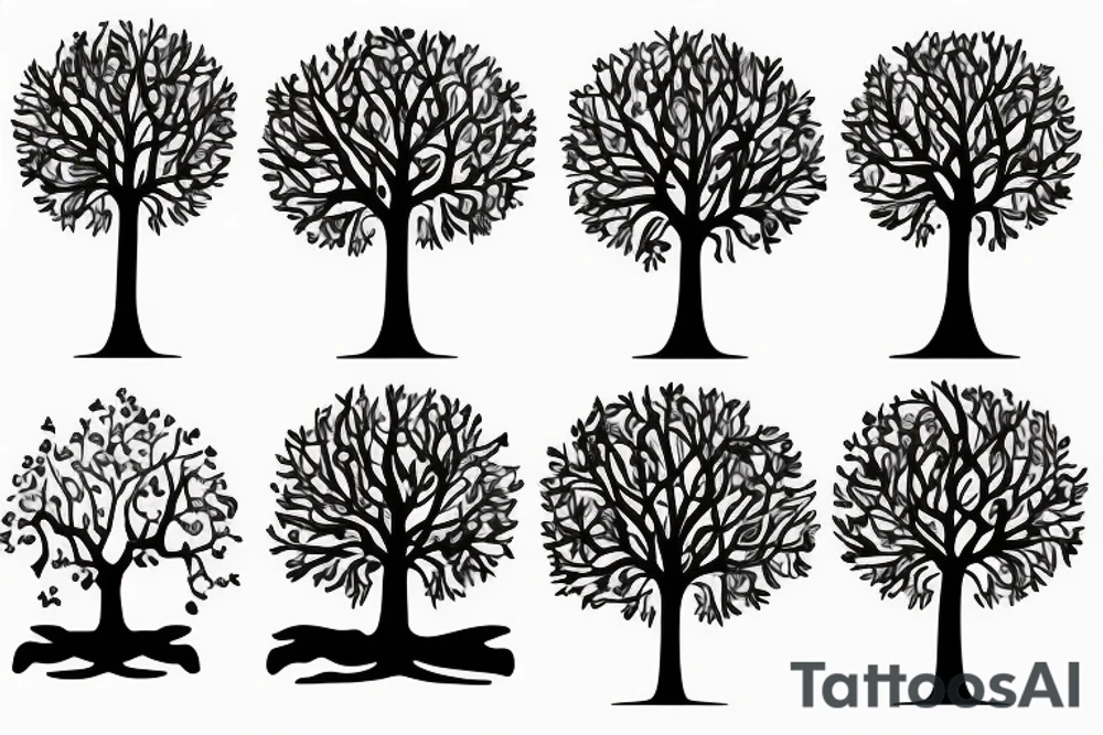 Symmetrical tree  with American flag in background tattoo idea