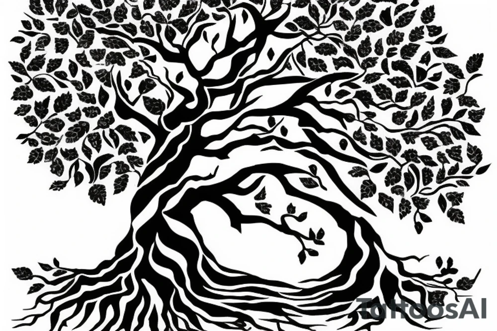 Symmetrical tree  with American flag in background tattoo idea