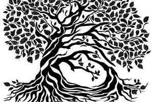 Symmetrical tree  with American flag in background tattoo idea