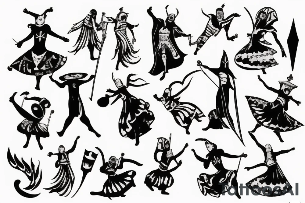 Medieval court jester dancing tattoo idea