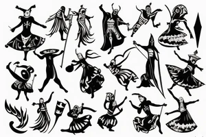 Medieval court jester dancing tattoo idea