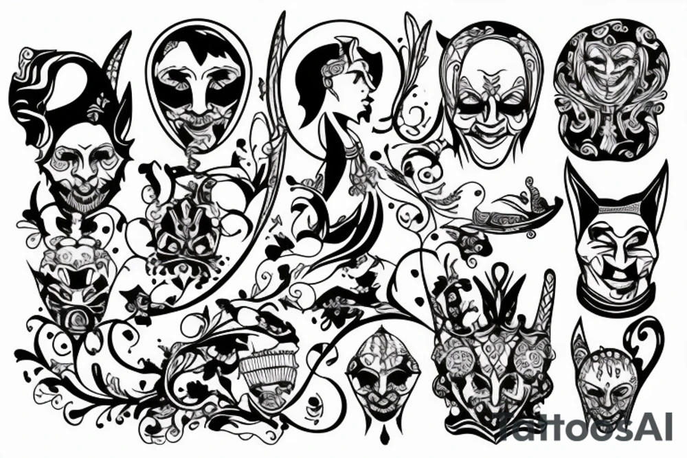 Etch style court jester tattoo idea