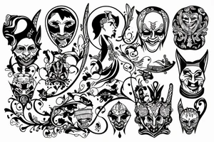Etch style court jester tattoo idea