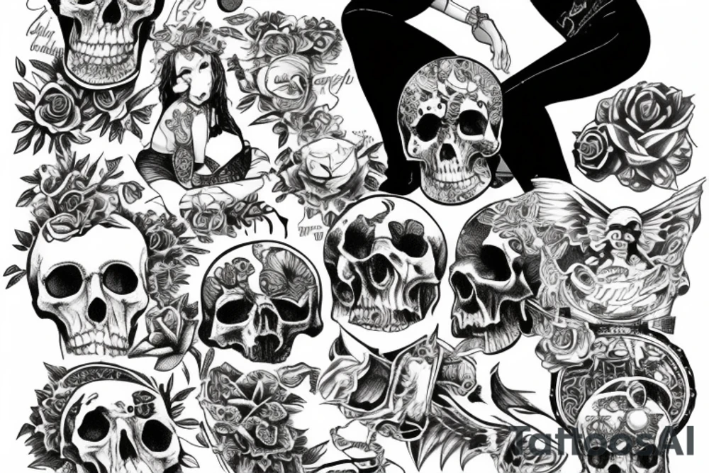 Lilith sitting on a pile of skulls tattoo idea