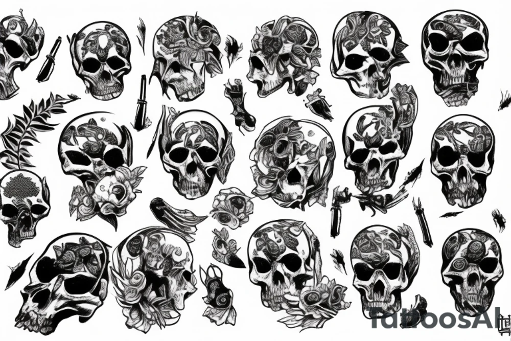 Lilith sitting on a pile of skulls tattoo idea