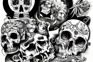 Lilith sitting on a pile of skulls tattoo idea