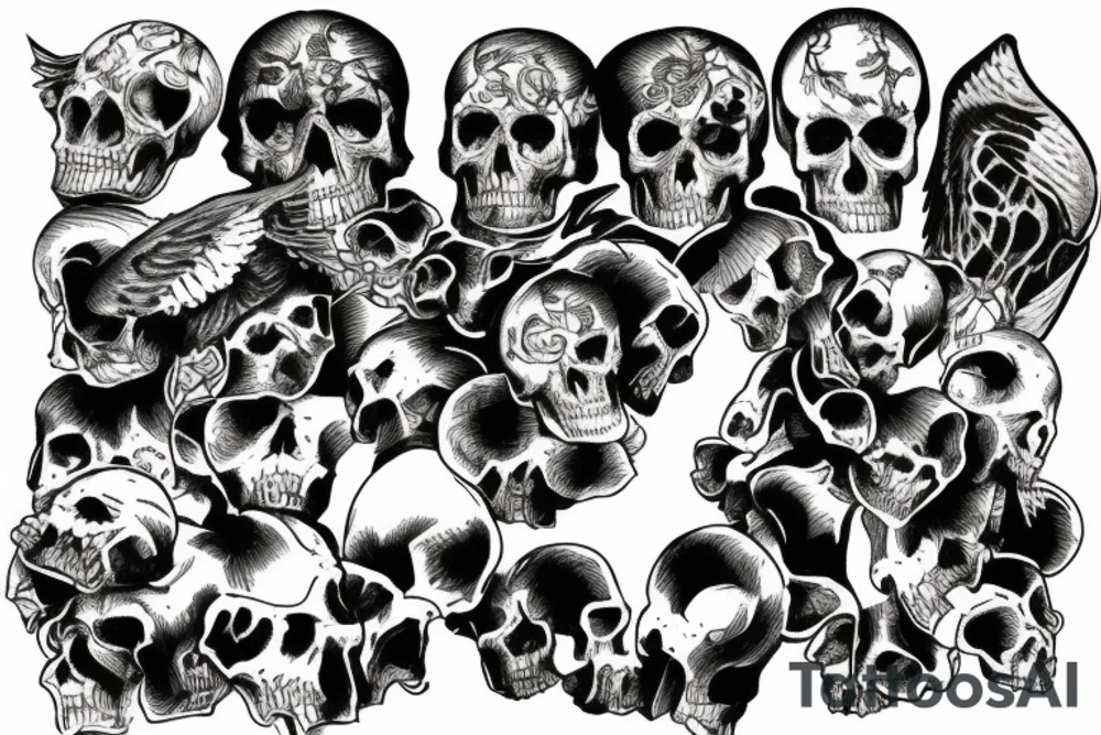 Lilith sitting on a pile of skulls tattoo idea