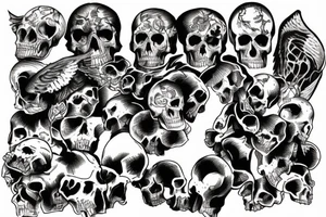 Lilith sitting on a pile of skulls tattoo idea