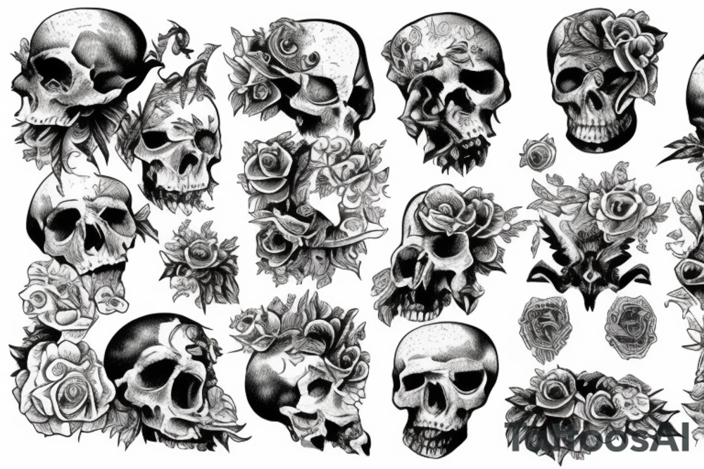Lilith sitting on a pile of skulls tattoo idea