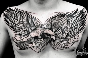 an eagle with spread wings and a formidable wise look tattoo idea