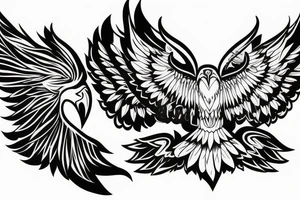 an eagle with spread wings and a formidable wise look tattoo idea