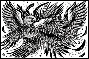 an eagle with spread wings and a formidable wise look tattoo idea