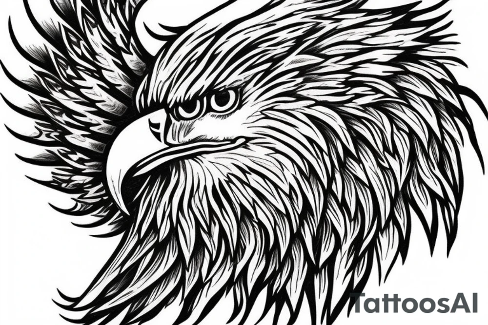an eagle with spread wings and a formidable wise look tattoo idea
