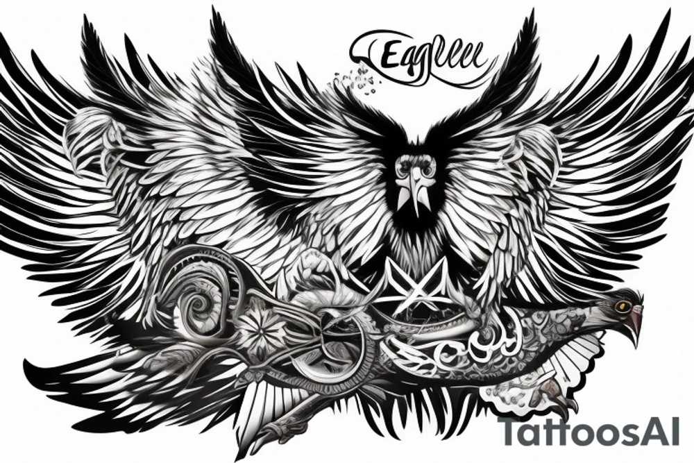 an eagle with spread wings and a formidable wise look tattoo idea