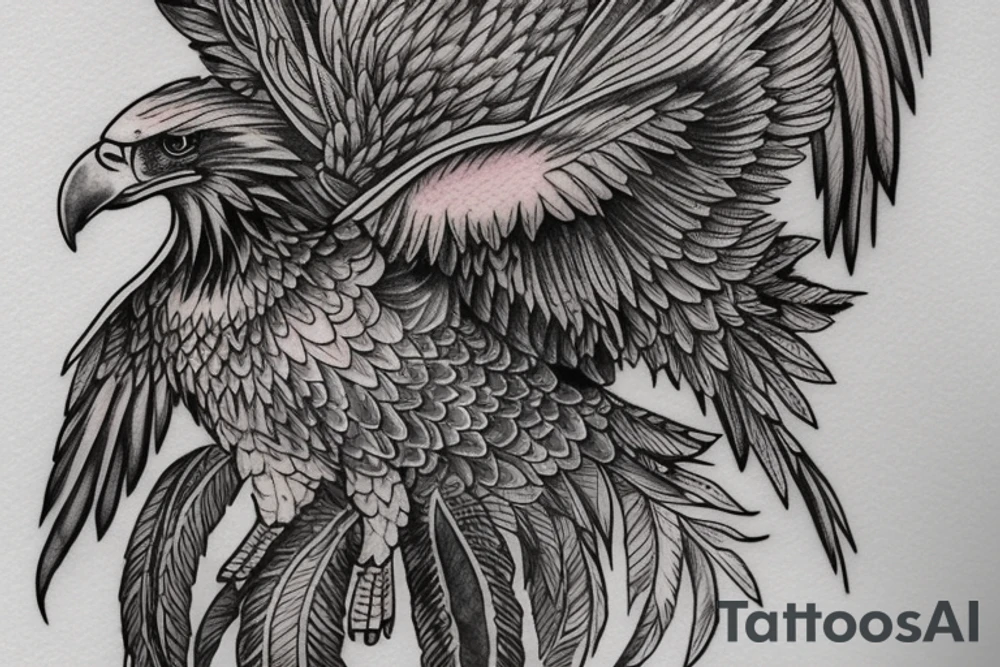 an eagle with spread wings and with a formidable wise look on the collarbones. Wings and paws are visible tattoo idea