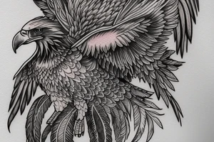 an eagle with spread wings and with a formidable wise look on the collarbones. Wings and paws are visible tattoo idea