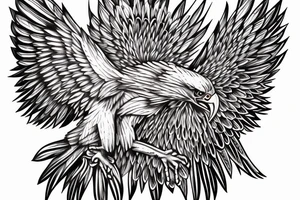 an eagle with spread wings and with a formidable wise look on the collarbones. Wings and paws are visible tattoo idea