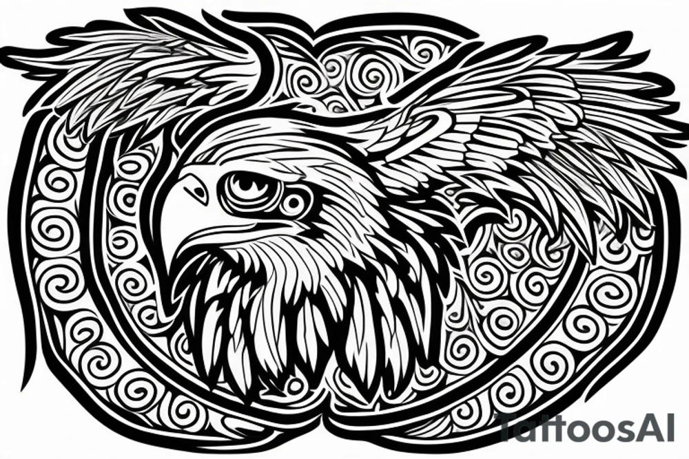 an eagle with spread wings and with a formidable wise look on the collarbones. Wings and paws are visible tattoo idea