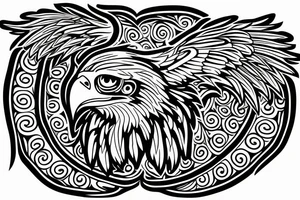 an eagle with spread wings and with a formidable wise look on the collarbones. Wings and paws are visible tattoo idea