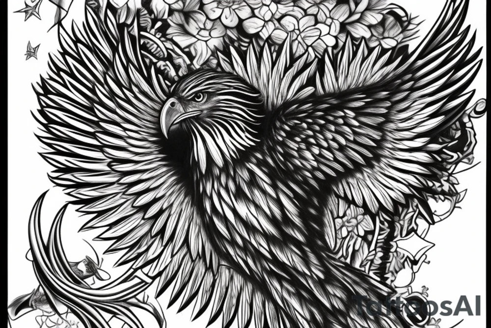 an eagle with spread wings and with a formidable wise look on the collarbones. Wings and paws are visible tattoo idea