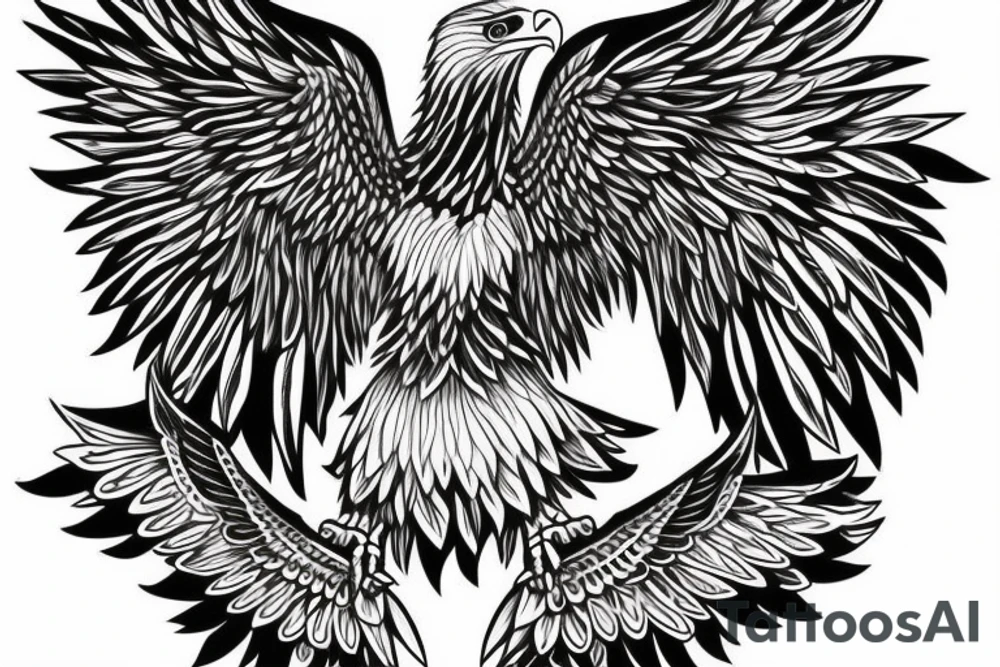 an eagle with spread wings and with a formidable wise look on the collarbones. Wings and paws are visible tattoo idea