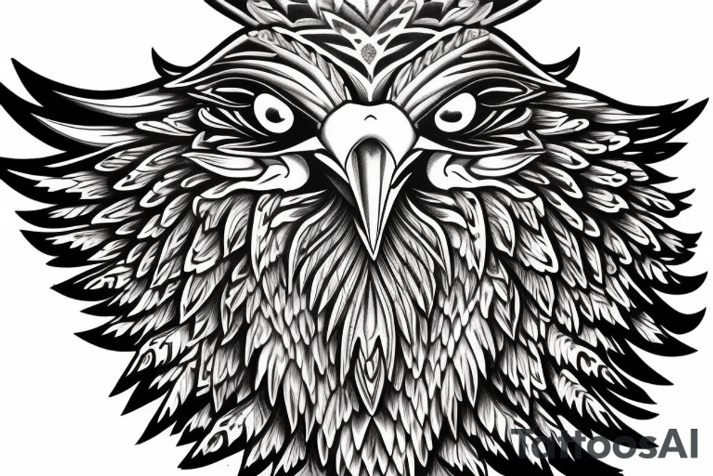 an eagle with spread wings and with a formidable wise look on the collarbones. Wings and paws are visible tattoo idea