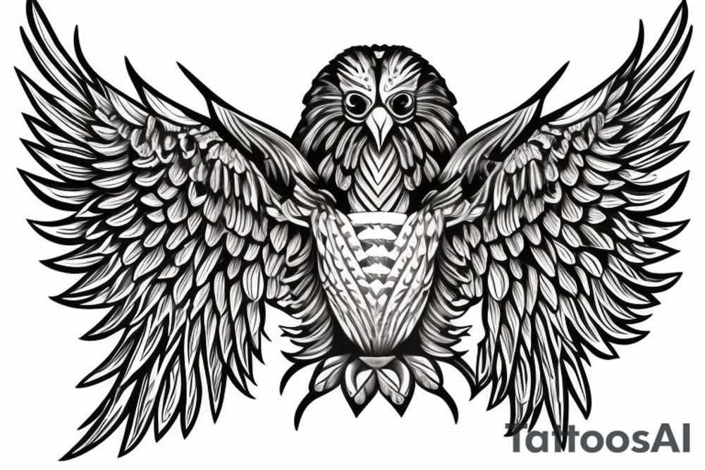 an eagle with spread wings and with a formidable wise look on the collarbones. Wings and paws are visible tattoo idea