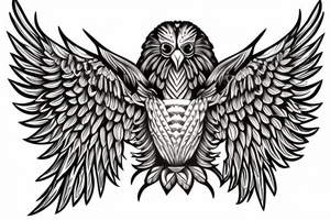 an eagle with spread wings and with a formidable wise look on the collarbones. Wings and paws are visible tattoo idea