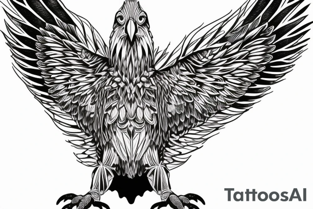 an eagle with spread wings and with a formidable wise look on the collarbones. Wings and paws are visible tattoo idea