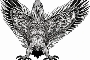 an eagle with spread wings and with a formidable wise look on the collarbones. Wings and paws are visible tattoo idea