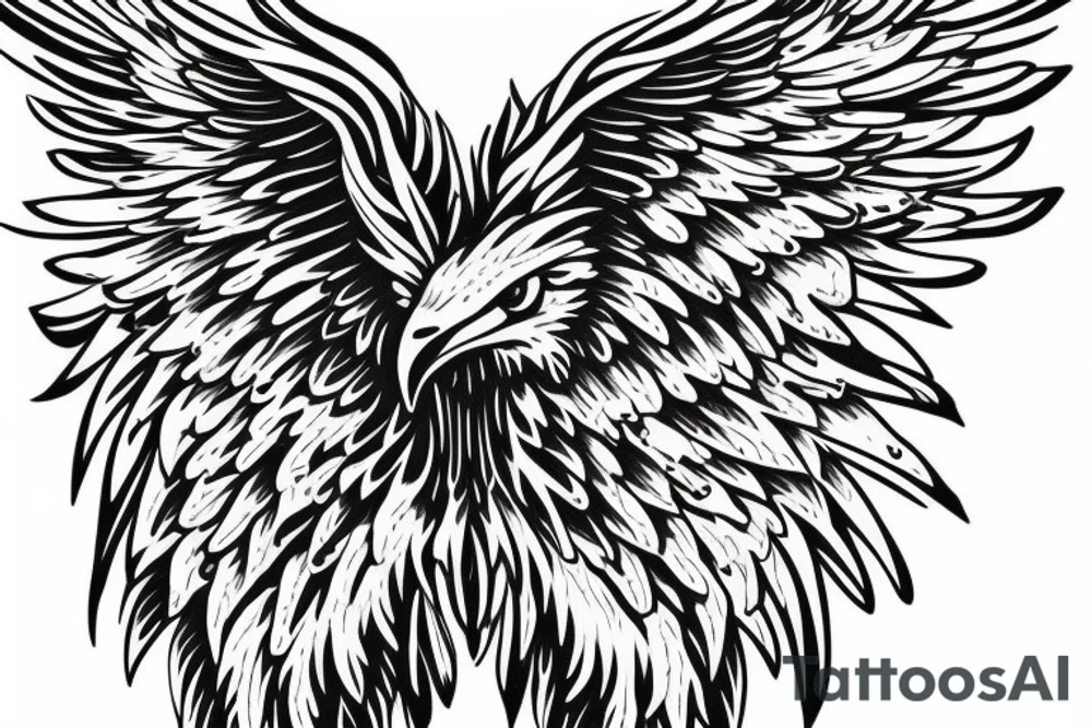an eagle with spread wings and with a formidable wise look on the collarbones. Wings and paws are visible tattoo idea