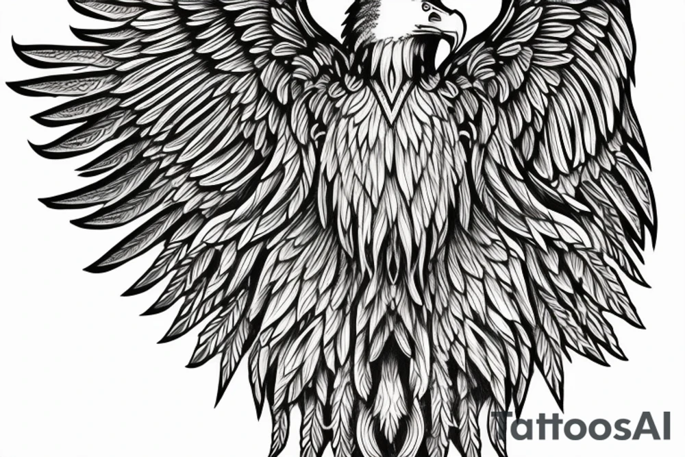 an eagle with spread wings and with a formidable wise look on the collarbones. Wings and paws are visible tattoo idea