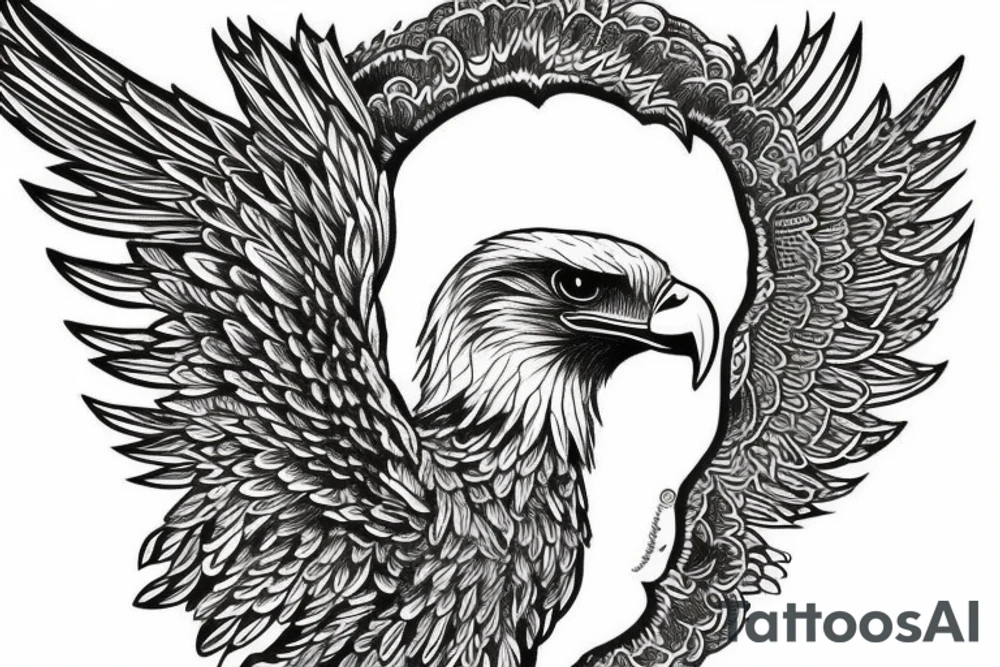 an eagle with spread wings and with a formidable wise look on the collarbones. Wings and paws are visible tattoo idea