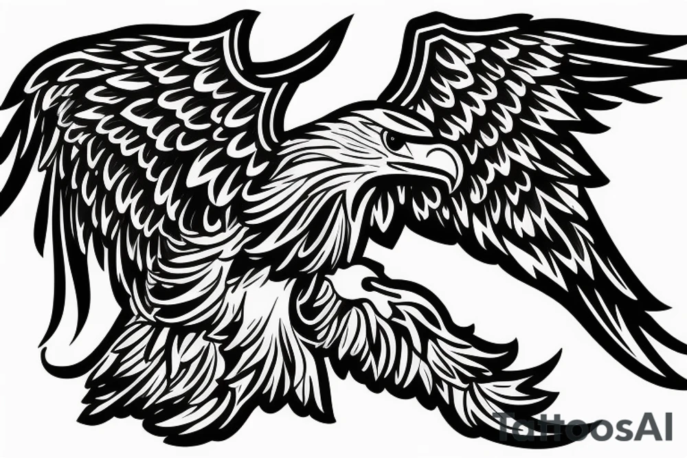an eagle with spread wings and with a formidable wise look on the collarbones. Wings and paws are visible tattoo idea