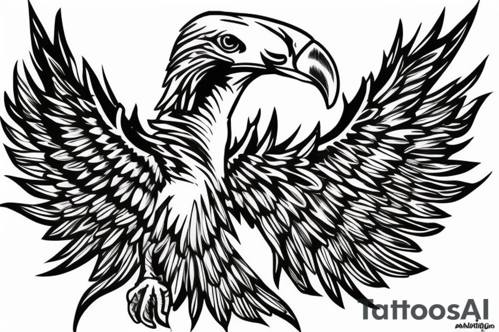 an eagle with spread wings and with a formidable wise look on the collarbones. Wings and paws are visible tattoo idea
