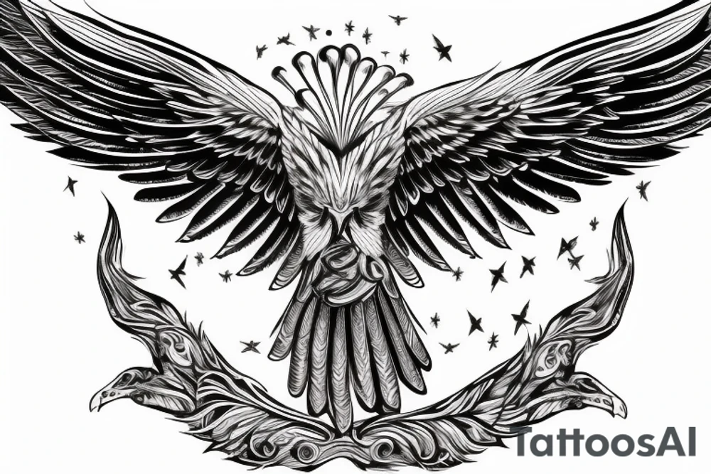 an eagle with spread wings and with a formidable wise look on the collarbones. Wings and paws are visible tattoo idea