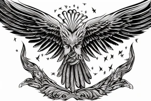 an eagle with spread wings and with a formidable wise look on the collarbones. Wings and paws are visible tattoo idea