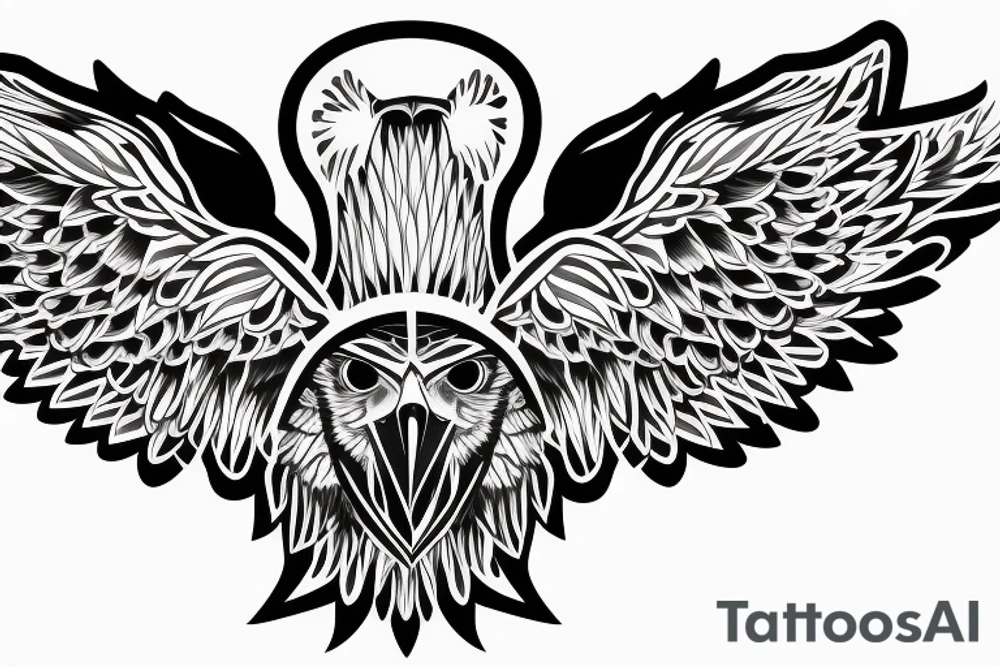 an eagle with spread wings and with a formidable wise look on the collarbones. Wings and paws are visible tattoo idea