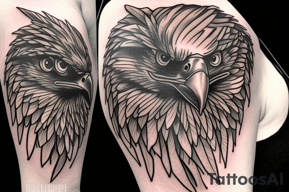 an eagle with spread wings and with a formidable wise look on the collarbones. Wings and paws are visible tattoo idea