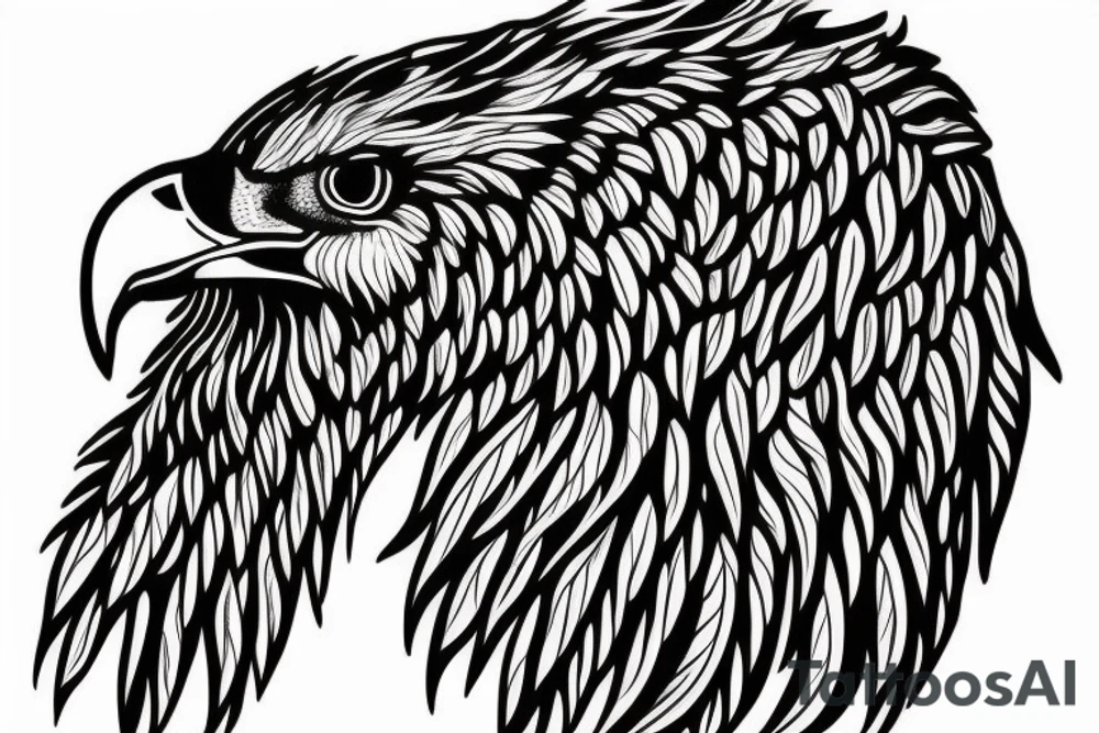 an eagle with spread wings and with a formidable wise look on the collarbones. Wings and paws are visible tattoo idea