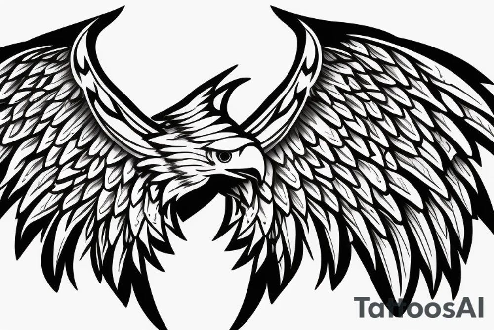 an eagle with spread wings and with a formidable wise look on the collarbones. Wings and paws are visible tattoo idea