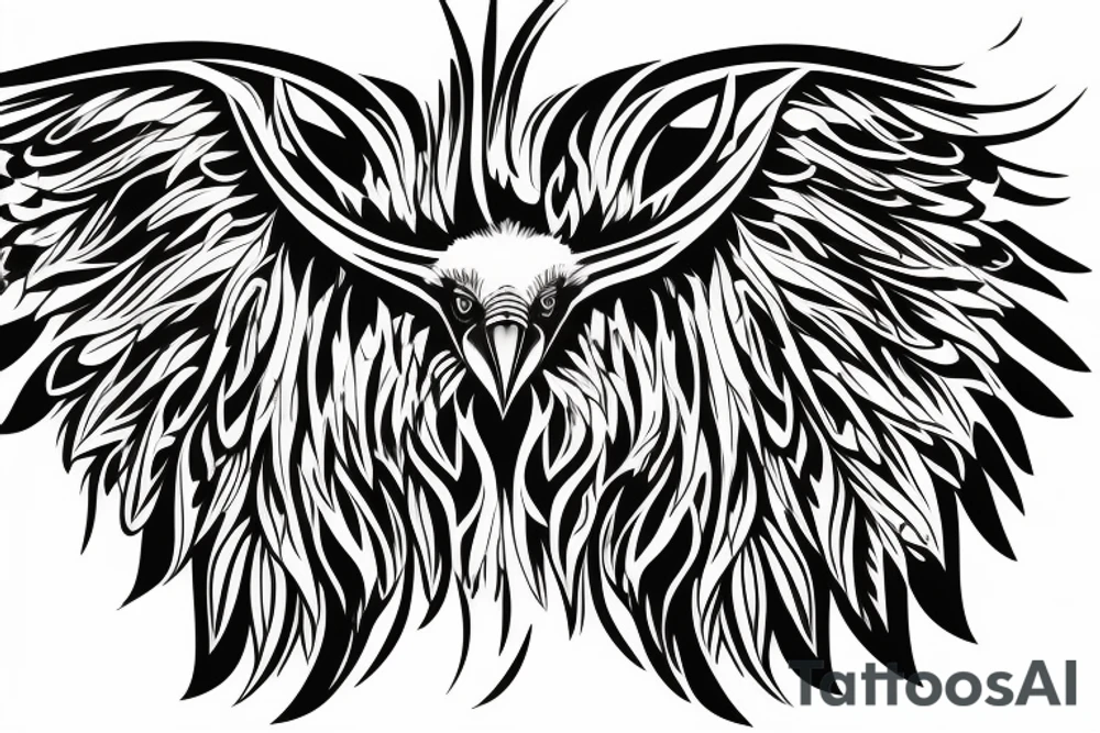 an eagle with spread wings and with a formidable wise look on the collarbones. Wings and paws are visible tattoo idea