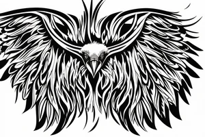 an eagle with spread wings and with a formidable wise look on the collarbones. Wings and paws are visible tattoo idea