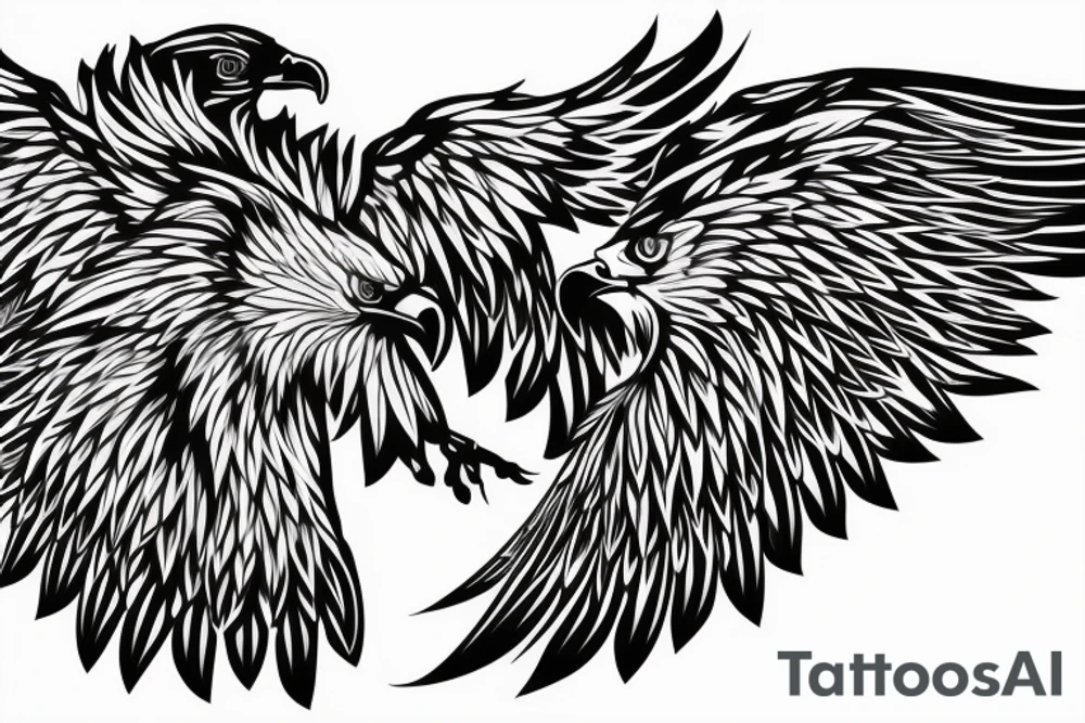 an eagle with spread wings and with a formidable wise look on the collarbones. Wings and paws are visible tattoo idea