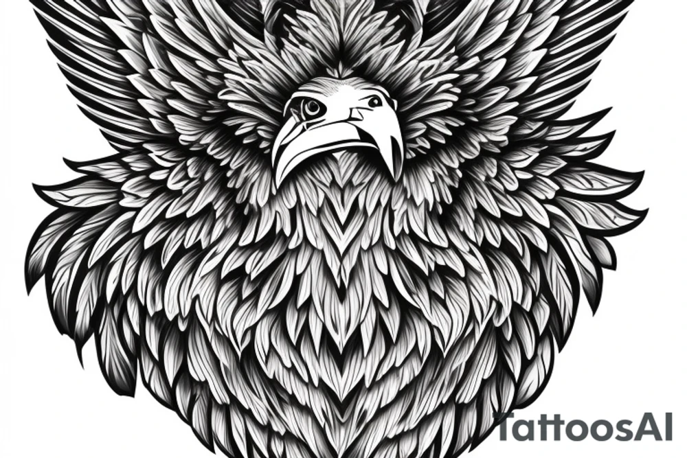 an eagle with spread wings and with a formidable wise look on the collarbones. Wings and paws are visible tattoo idea