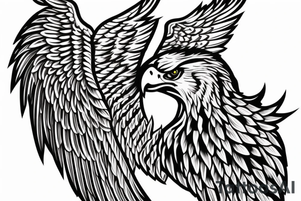 chest tattoo. an eagle with spread wings and with a formidable wise look. Wings and paws are visible. bright eyes. tattoo idea