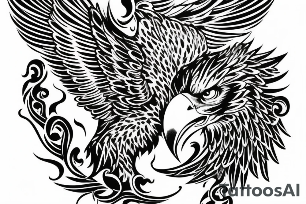 chest tattoo. an eagle with spread wings and with a formidable wise look. Wings and paws are visible. bright eyes. tattoo idea
